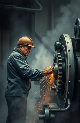 An artistic representation inspired by the autobiography "KAD GNJIDE ZACVILE" by Muharem Ago Cemic, depicting the life of a mill machine worker