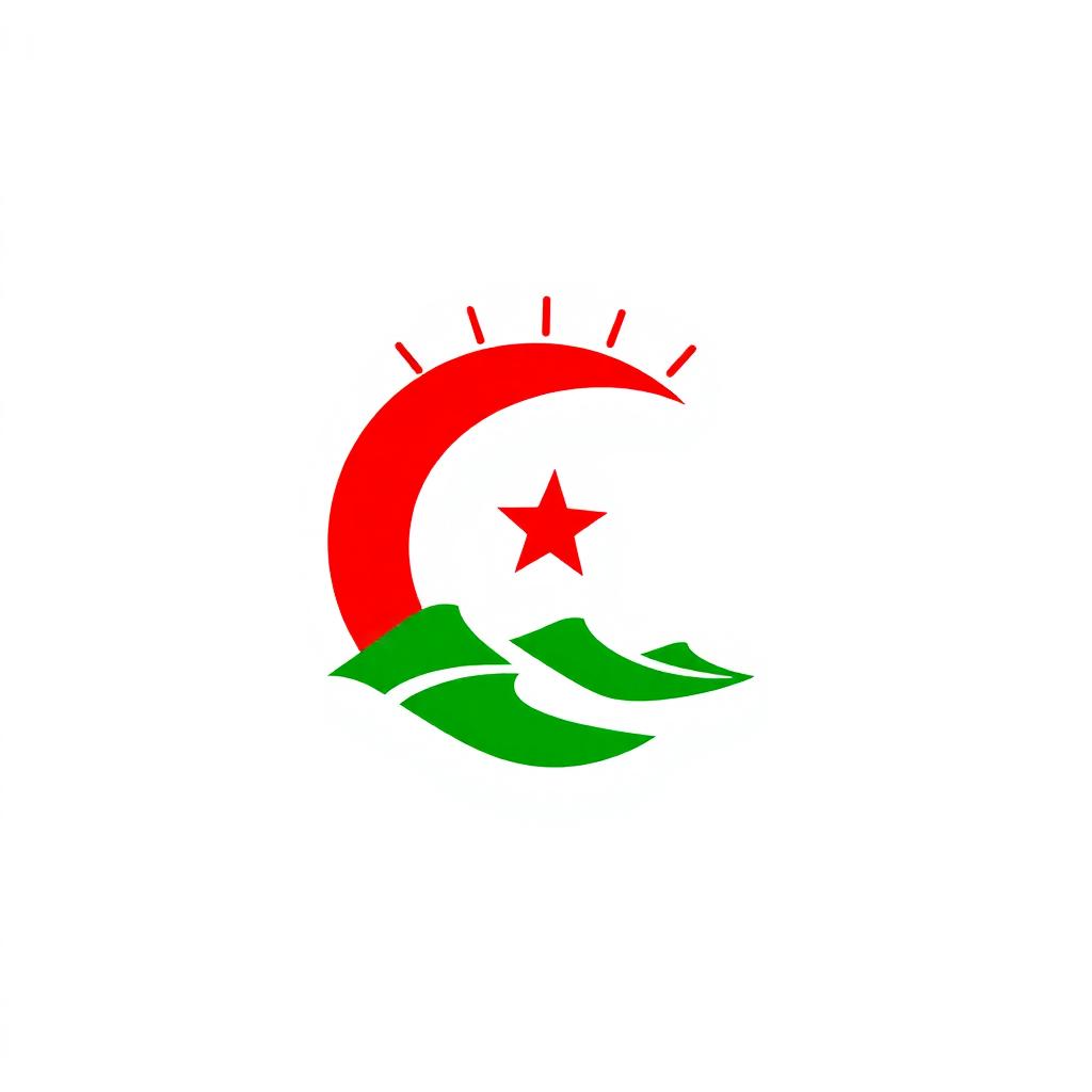 A minimalist icon representing Algeria using only red, green, and white colors, without incorporating the national flag