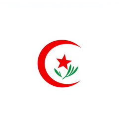 A minimalist icon that evokes Algeria using exclusively red, green, and white colors, entirely avoiding the national flag