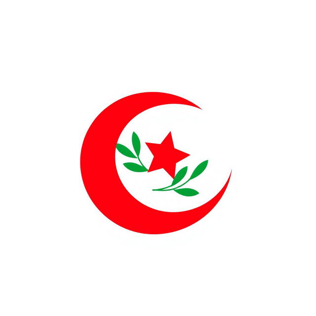 A minimalist icon that evokes Algeria using exclusively red, green, and white colors, entirely avoiding the national flag