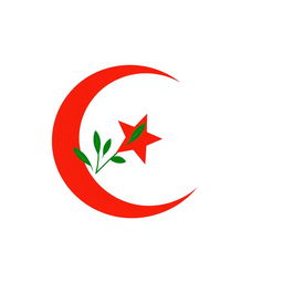 A minimalist icon that evokes Algeria using exclusively red, green, and white colors, entirely avoiding the national flag