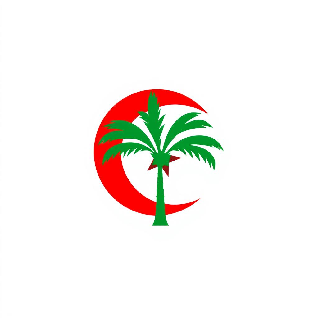 A minimalist icon that reflects the essence of Algeria using a palette of red, green, and white, distinctly avoiding the national flag