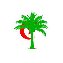 A minimalist icon that reflects the essence of Algeria using a palette of red, green, and white, distinctly avoiding the national flag