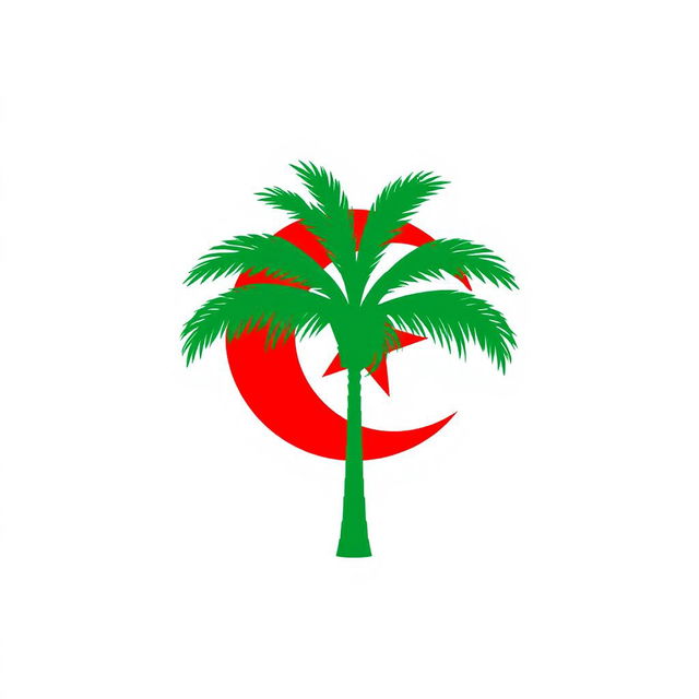 A minimalist icon that reflects the essence of Algeria using a palette of red, green, and white, distinctly avoiding the national flag