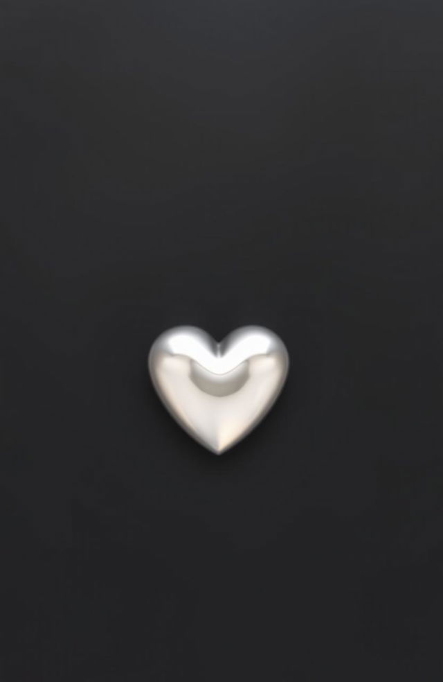 A solid black background with a shiny silver heart in the center