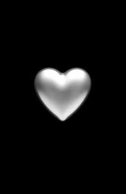 A solid black background with a shiny silver heart in the center
