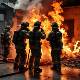 An intense scene depicting a fire malfunction during a staged fire drill, featuring fire extinguishers and flames that are partially out of control