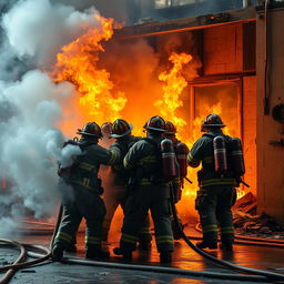 An intense scene depicting a fire malfunction during a staged fire drill, featuring fire extinguishers and flames that are partially out of control
