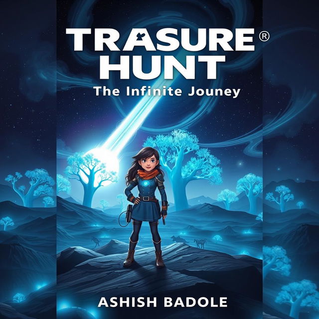 A captivating and mysterious book cover for a sci-fi adventure story featuring a brave girl and boy standing confidently on an alien landscape