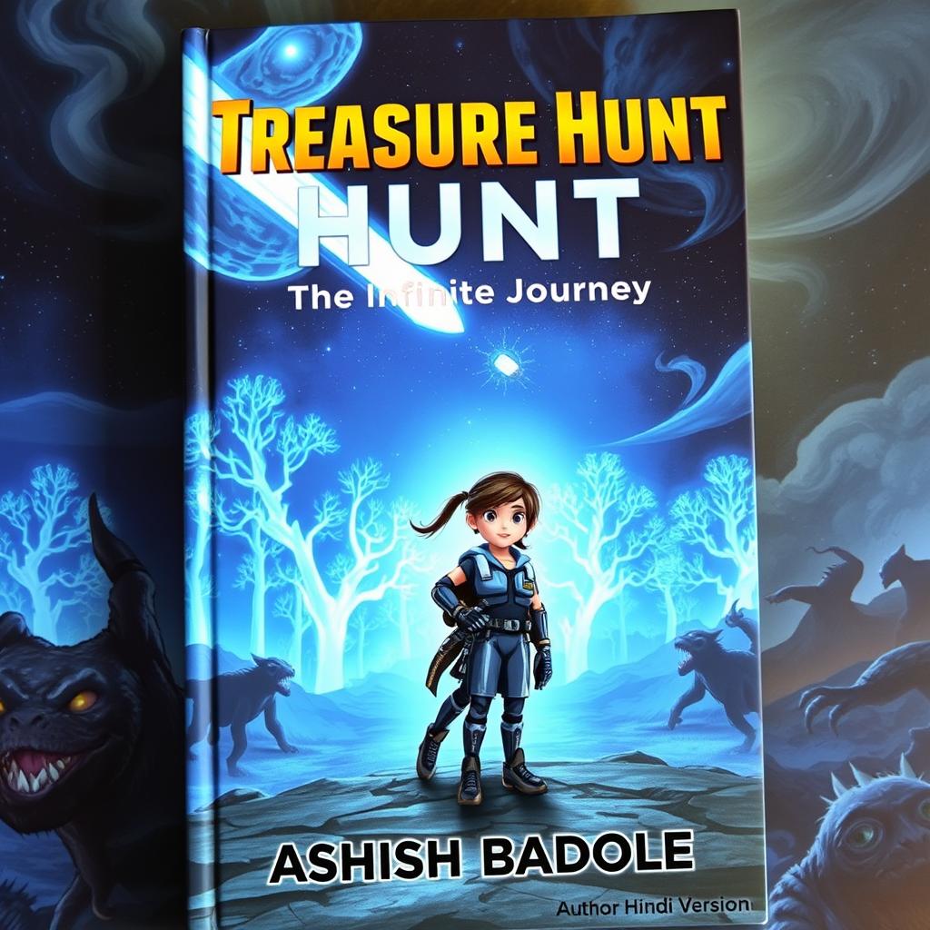 A captivating and mysterious book cover for a sci-fi adventure story featuring a brave girl and boy standing confidently on an alien landscape