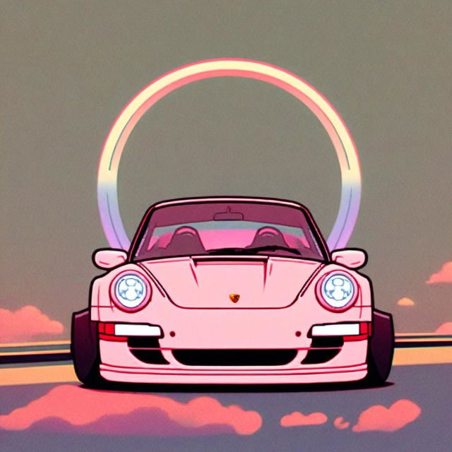 Anime-style profile picture featuring a pastel-colored Porsche with a cool circle border and glitch effects.