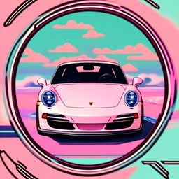 Anime-style profile picture featuring a pastel-colored Porsche with a cool circle border and glitch effects.