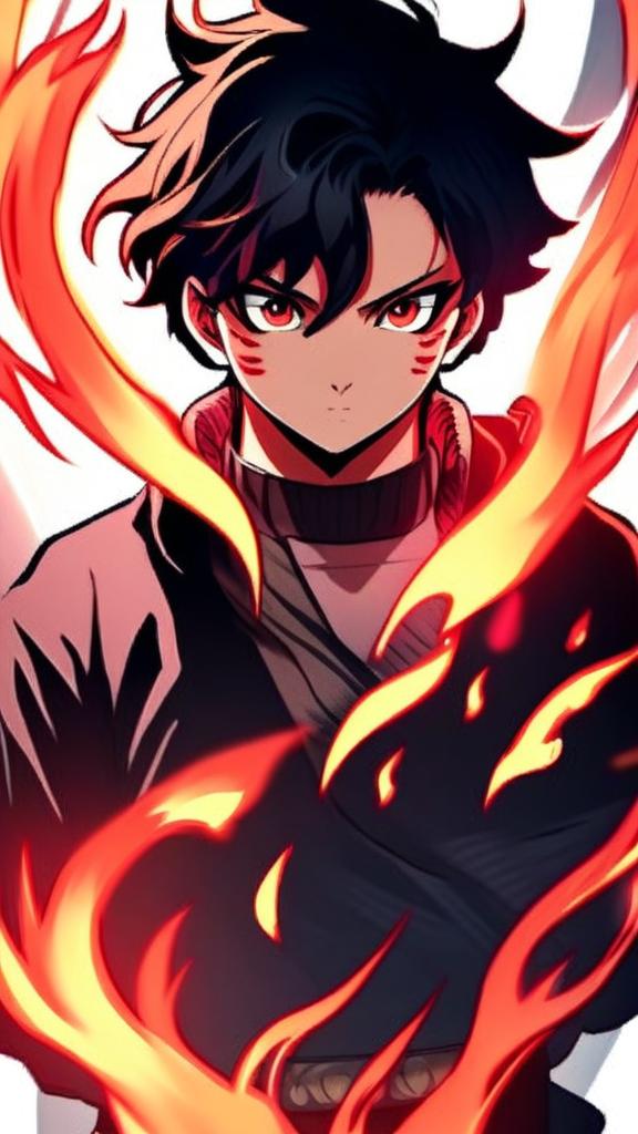 Anime-style headshot of the demon slayer encircled by flames, in a profile picture format.