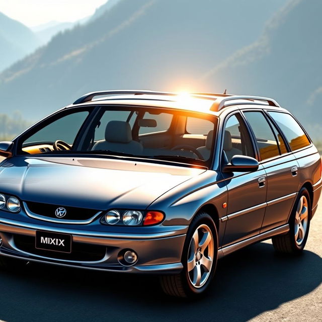 A detailed and realistic depiction of a 2002 VX Commodore wagon, showcasing its distinctive design features such as the sleek body lines, round headlights, and spacious rear cargo area