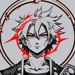 Detailed pencil drawing of Demon Slayer's Rengoku Kyojuro in profile picture format with a circular flame border.