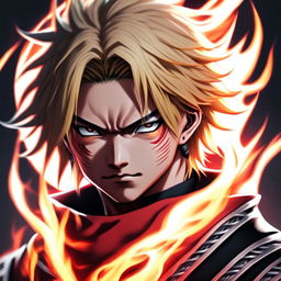 Hyper-realistic pencil drawing of Demon Slayer's Rengoku Kyojuro in profile picture format with a circular flame border.