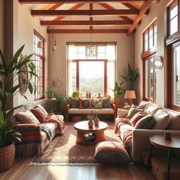 A stunning boho interior design featuring an abundance of natural light