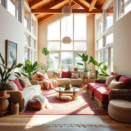 A stunning boho interior design featuring an abundance of natural light