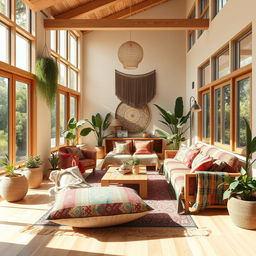 A stunning boho interior design featuring an abundance of natural light