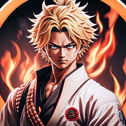 Hyper-realistic pencil drawing of Demon Slayer's Rengoku Kyojuro in profile picture format with a circular flame border.