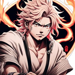 Hyper-realistic pencil drawing of Demon Slayer's Rengoku Kyojuro in profile picture format with a circular flame border.