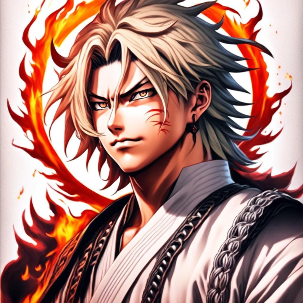 Hyper-realistic pencil drawing of Demon Slayer's Rengoku Kyojuro in profile picture format with a circular flame border.