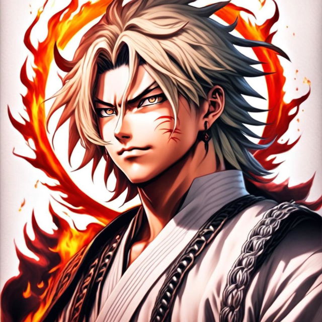 Hyper-realistic pencil drawing of Demon Slayer's Rengoku Kyojuro in profile picture format with a circular flame border.