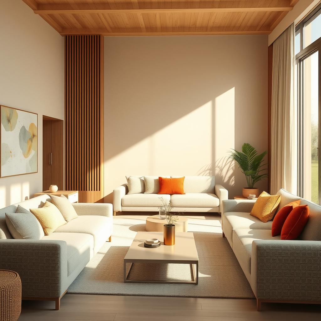 An ultra photorealistic depiction of a stunning minimalistic interior design that exudes tranquility and elegance