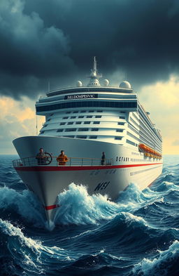 A colossal cruise ship named SELDOMPESVIC embarking on a perilous journey across an endless ocean