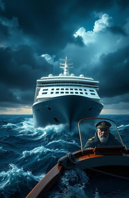 A colossal cruise ship named SELDOMPESVIC embarking on a perilous journey across an endless ocean