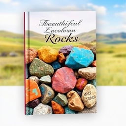 An enchanting book cover featuring a collection of beautiful, colorful rocks in a serene natural setting