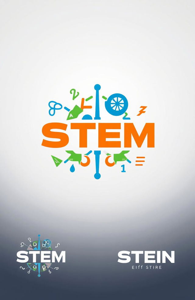 A creative and modern logo that embodies the essence of Science, Technology, Engineering, and Mathematics (STEM), featuring the phrase 'STEM EINSTEIN' prominently integrated into the design