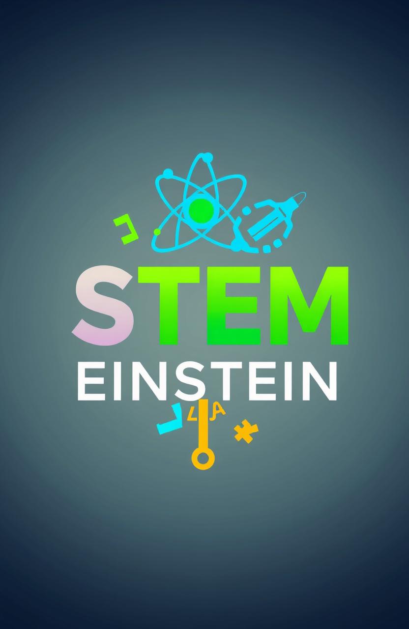 A creative and modern logo that embodies the essence of Science, Technology, Engineering, and Mathematics (STEM), featuring the phrase 'STEM EINSTEIN' prominently integrated into the design