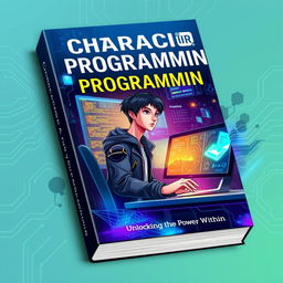 A visually striking book cover design featuring a central character deeply engaged in the act of programming