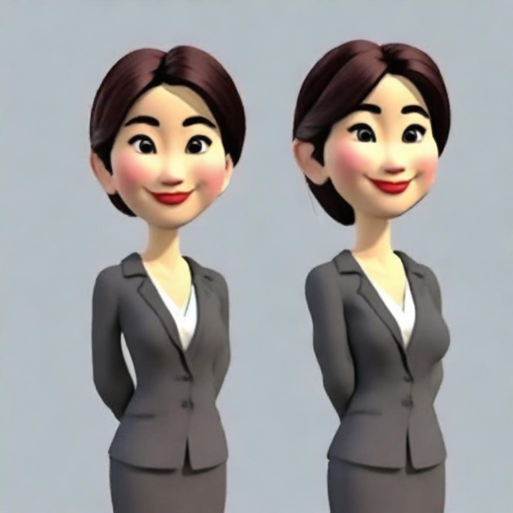 Create a portrait of a Japanese businesswoman as a Disney-style 3D character focusing only on her face and head, with no body.