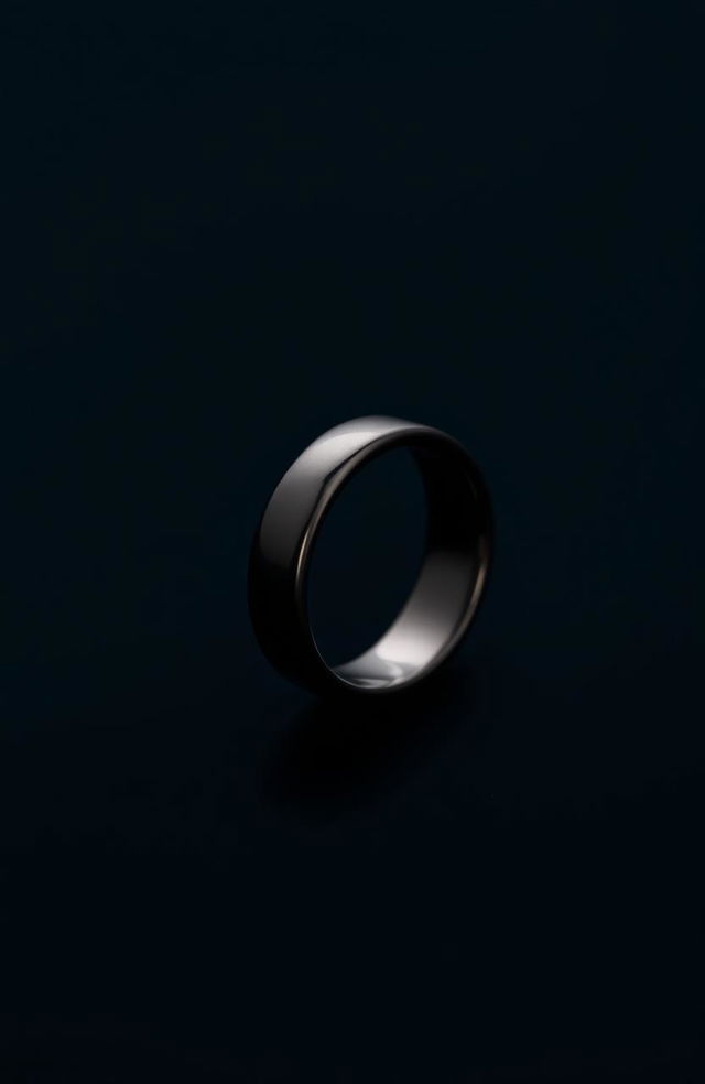 A simple ring positioned sideways, set against a mysterious black background