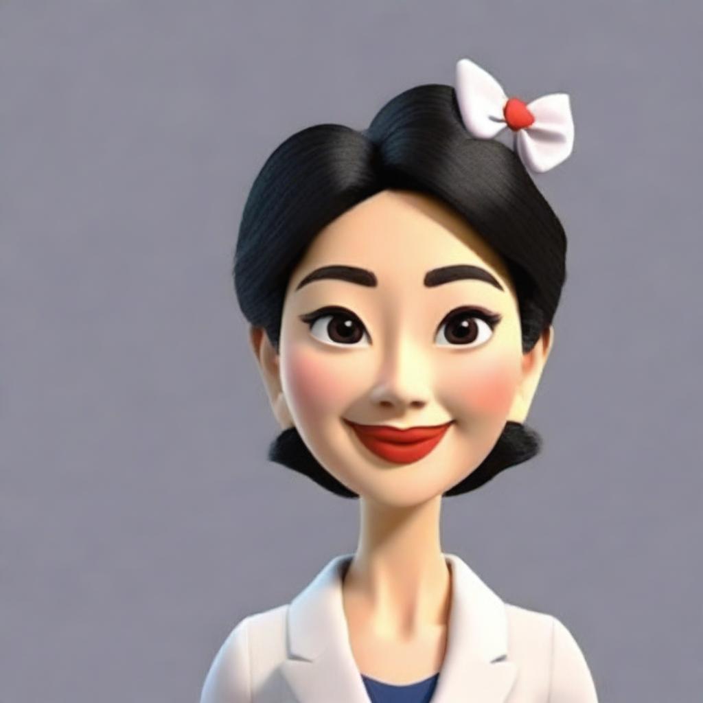 Create a portrait of a Japanese businesswoman as a Disney-style 3D character focusing only on her face and head, with no body.