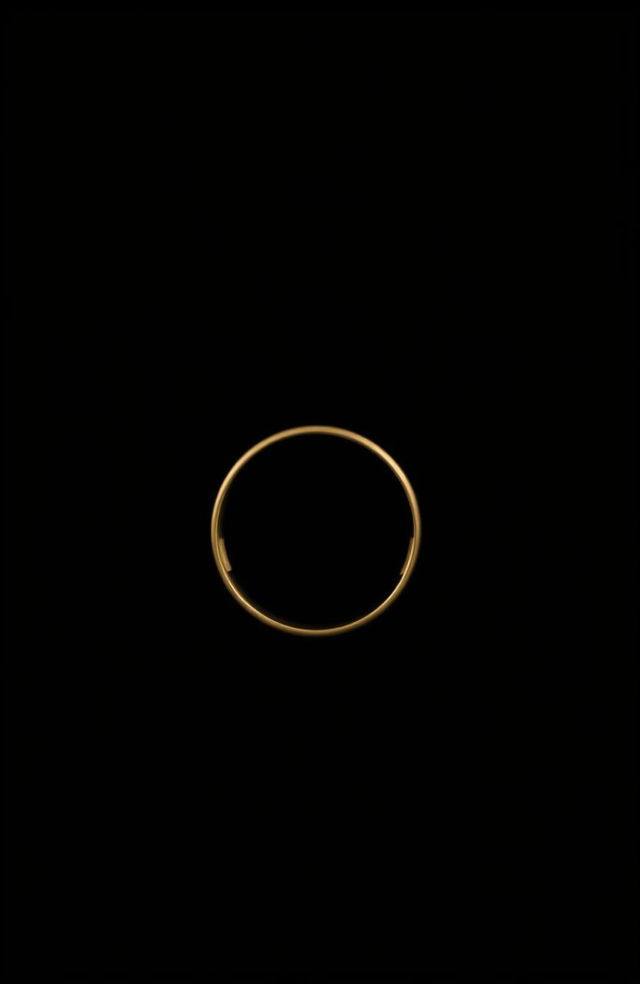 A simple gold ring positioned sideways against a mysterious black background, creating a striking contrast