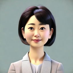 Generate a portrait of a Japanese businesswoman in a Pixar-style 3D character, focusing just on the face and head, excluding the body.