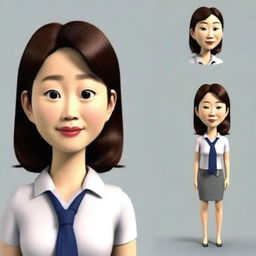 Generate a portrait of a Japanese businesswoman in a Pixar-style 3D character, focusing just on the face and head, excluding the body.