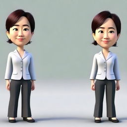 Generate a portrait of a Japanese businesswoman in a Pixar-style 3D character, focusing just on the face and head, excluding the body.