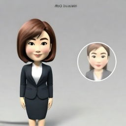 Create a 3D animation style portrait of a Japanese businesswoman as a memoji, emphasizing only her face and head, without the body.