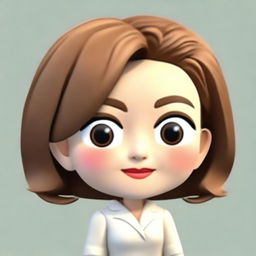 Generate a 3D cartoon style memoji of a Japanese businesswoman, focusing on depth and dimension particularly in the eye and eyelid area. Only the face and head should be depicted, no body.