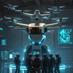 An innovative and cutting-edge smart defense system portrayed in a dynamic military setting