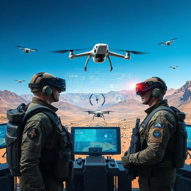 A high-tech smart military operation scene showcasing advanced technology in action