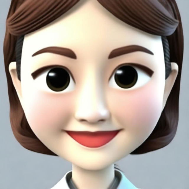 Generate a 3D cartoon style memoji of a Japanese businesswoman, focusing on depth and dimension particularly in the eye and eyelid area. Only the face and head should be depicted, no body.