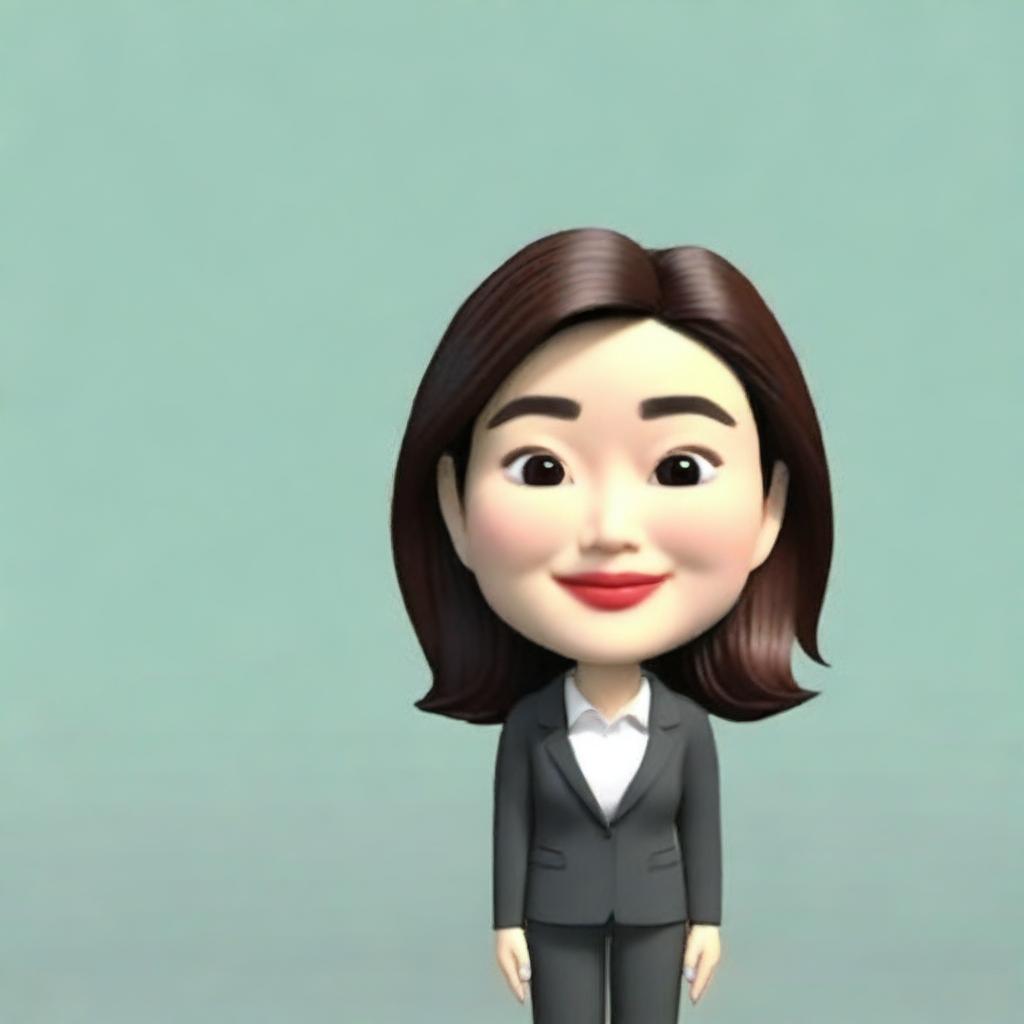 Generate a 3D cartoon style memoji of an Asian businesswoman, focusing on depth and dimension particularly in the eye and eyelid area. Only the face and head should be depicted, no body.