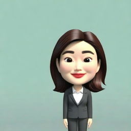 Generate a 3D cartoon style memoji of an Asian businesswoman, focusing on depth and dimension particularly in the eye and eyelid area. Only the face and head should be depicted, no body.