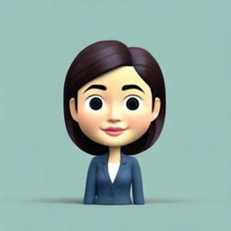 Generate a 3D cartoon style memoji of an Asian businesswoman, focusing on depth and dimension particularly in the eye and eyelid area. Only the face and head should be depicted, no body.