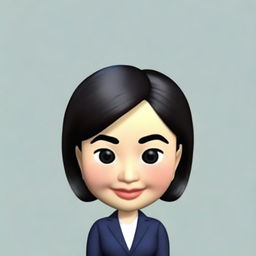 Generate a 3D cartoon style memoji of an Asian businesswoman, focusing on depth and dimension particularly in the eye and eyelid area. Only the face and head should be depicted, no body.